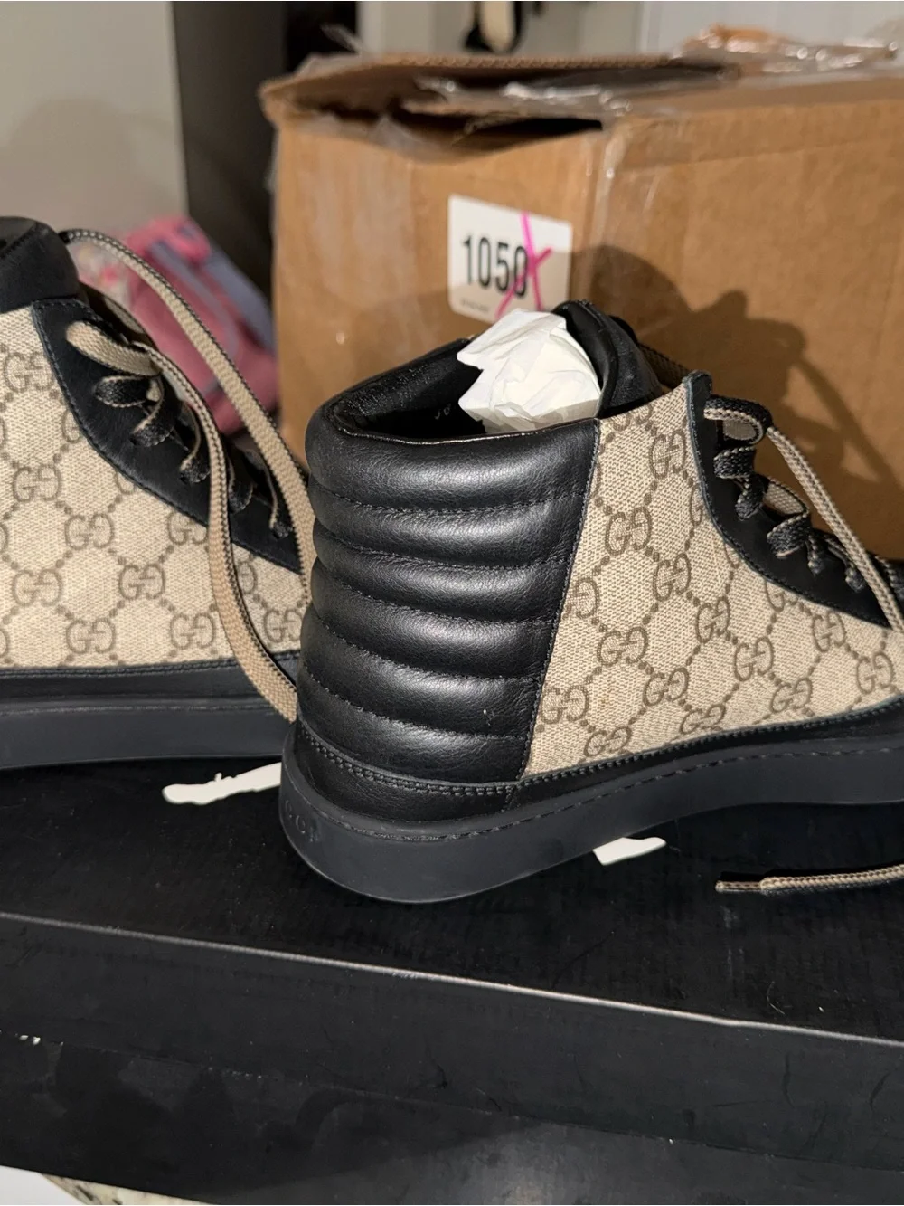 Gucci Black & Beige GG Canvas High-Top Sneakers